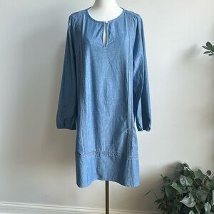 Women’s Lightweight Chambray Long Sleeve Cottagecore Coastal Tunic Shirt Dress L